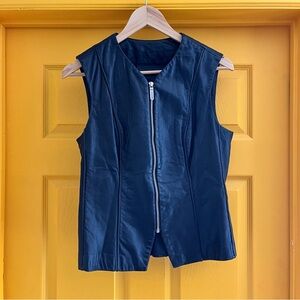 Banana Republic Leather Black Sleeveless Zip-Up Vest